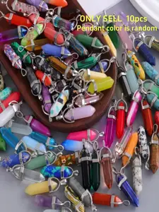 50 hexagonal chakra crystal pendants, DIY pendant gemstones with hexagonal pointed stones and beads, for making necklaces, earrings, bracelets and jewelry, Crystal Beaded