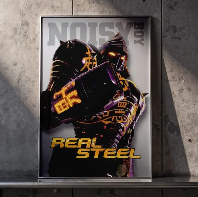 Noisy Boy Real Steel Movie Robot Premium Framed Poster Wall Art - High Definition Glossy Print for Gaming Room Decor, Home Theater, & Office - Unique Action Gift for Sci-Fi & Robot Movie Enthusiasts