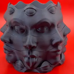 Spinning Faces Planter | Multi-Faced Gothic Vase | Surreal 3D Printed Decorative Pot | Optical Illusion Home Decor