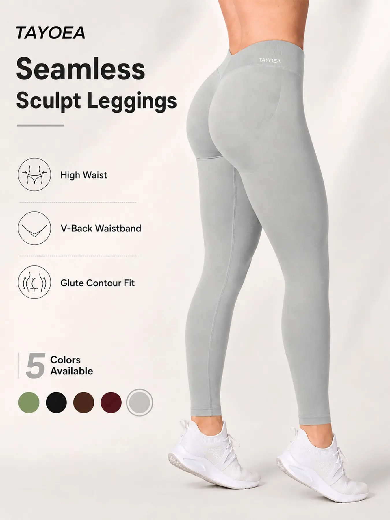 Tayoea Women's Seamless High Stretch V-Back Lift High Waist Leggings Fitness Pants, Ideal for Running Yoga, Perfect for Workout and Daily Wear