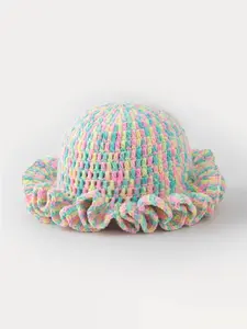 Vibrant Rainbow Crochet Hat, Lightweight Fashion Fisherman Hat, Multi-Color Ruffled Decorative Crochet Fisherman Hat, All-Season Casual Hat