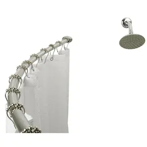212 MAIN Solid Brass Curved Shower Rod - Steel-Reinforced, Polished Chrome Finish, CC3171 Model, Compatible with Shower Curtains