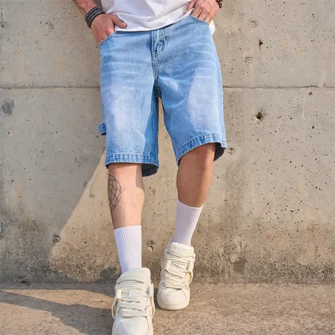 New Men Streetwear Loose Solid color Summer Denim Shorts Stylish Male Casual Straight Five-point Pants Men's Shorts Deals For You Summerwins