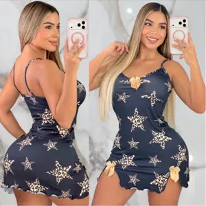 Women's Black Star Print Short-Sleeve Pajama Set - 1 Size, Loungewear, Nightwear
