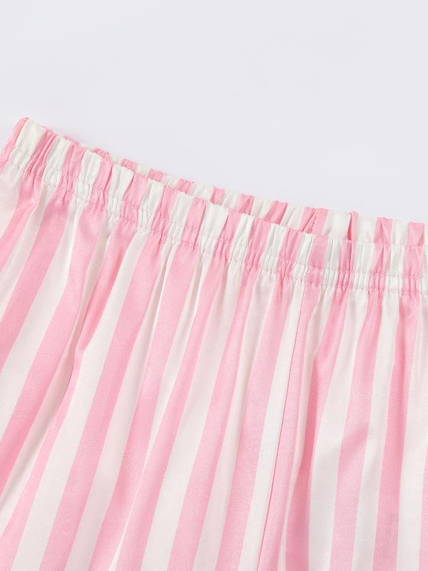 Girl's pink and white striped pajamas set, short sleeved shorts set, suitable as a gift for children