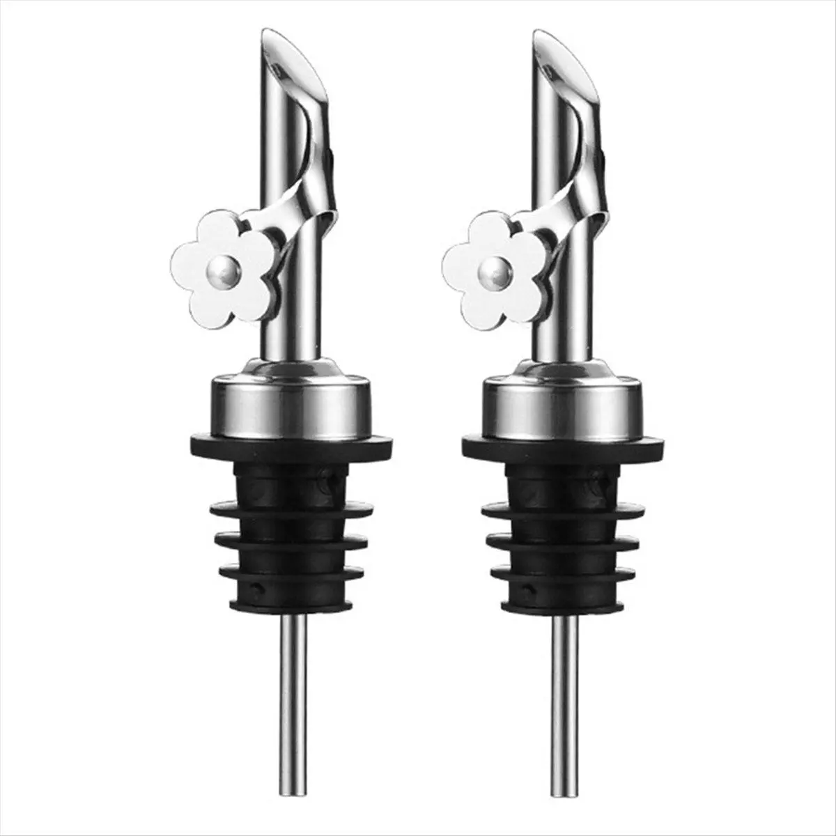 2Pack Sturdy Stainless Steel Oil Pour Spouts - Auto Flip Kitchen Dispenser, Replacement Bottle Pourers for Liquor, Silver Car Exterior Decoration Accessory
