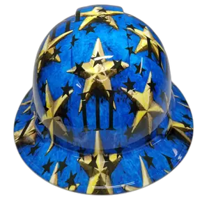 Three Percenter Gold Stars Blue - Custom Hydro Dipped Full Brim Hard Hat