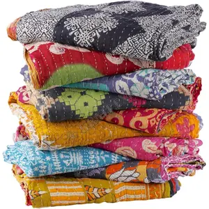 Kantha Quilts  Old Saree Made gudari Boho Bedding Throw Blanket Bedspread Rally