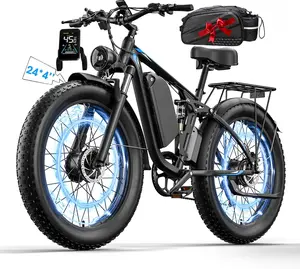 Qianchice Dual Motor Electric Bike for Adults, 4000WPeak 52V30AH Electric Bicycle with 24"X4"Fat Tire, Up to 40MPH 87 Miles Range, E-Bike for Men Women, UL 2849 Certified