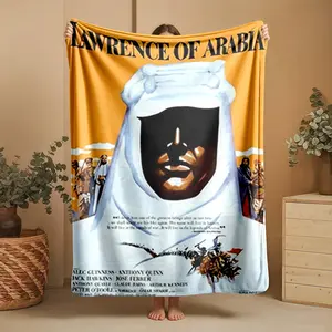 1 piece Lawrence of Arabia movie poster themed flannel blanket - Modern-style all-season flannel blanket, soft and comfortable, suitable for sofas and beds, digital print design, 100% polyester material, machine washable, ideal for home, office and