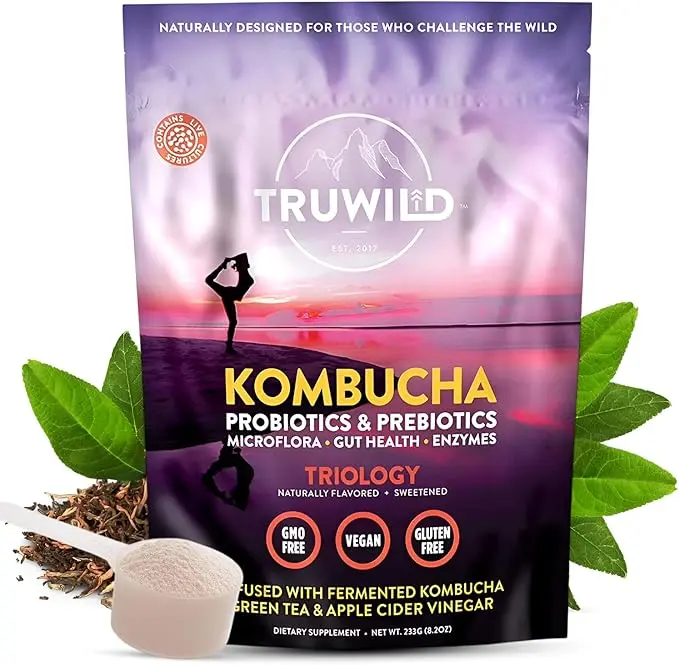 TRUWILD Kombucha Powder for Gut Health | Probiotic & Prebiotic Drink Mix with Digestive Enzymes TRUWILD Kombucha Powder for Gut Health | Probiotic & Prebiotic Drink Mix with Digestive Enzymes