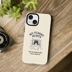 “Literally Me!” 🦝 Funny Raccoon Meme Case for iPhone 15, “My Tummy Hurts” Relatable Quote Cover, Viral TikTok Humor Case — 975