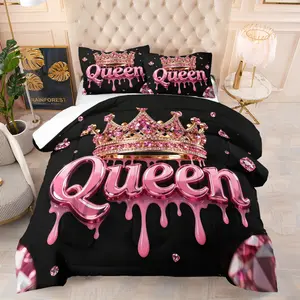 Sparkling Pink Crown Queen Comforter Set, Luxurious Princess Style Bedding Set (1 Comforter + 1/2 Pillowcase, No Pillow Insert), Suitable For Girls, Teenagers, Fashion Lovers, Guest Rooms, Dormitories, And Master Bedroom Scenes, Soft Bedding Sets