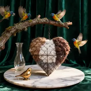 Handmade Heart-Shaped Bird Nest with Wall Hanging, Metal Material, Rustic Style, Suitable for Hummingbirds and Small Birds, Outdoor Garden Decor