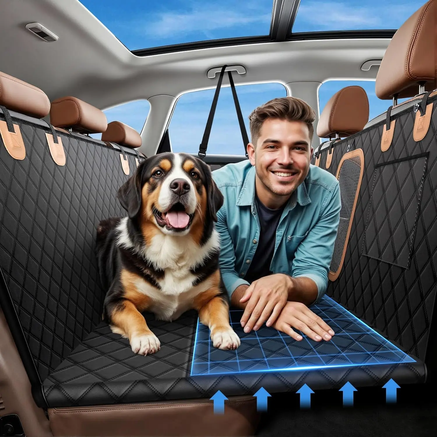 600D Heavy Duty Dog Car Seat Cover for Back Seat, 2026 Upgraded| Hard Bottom Back Seat Extender for Pets- Holds 600lbs, Waterproof Scratch Proof Nonslip Dog Hammock for Cars Trucks and SUVs