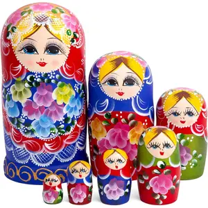 7PCS Wooden Russian Nesting Dolls Matryoshka Stacking Nested Set for Christmas Children Kids Birthday Gift
