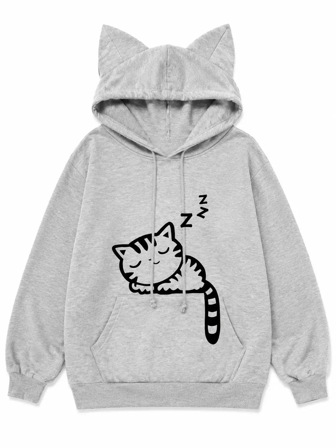 Women's Cat Ear Hoodie - Oversized Y2K Streetwear, Cute Graphic, Kawaii Animal Print, Loose-Fit Everyday Casual Pullover Sweatshirt