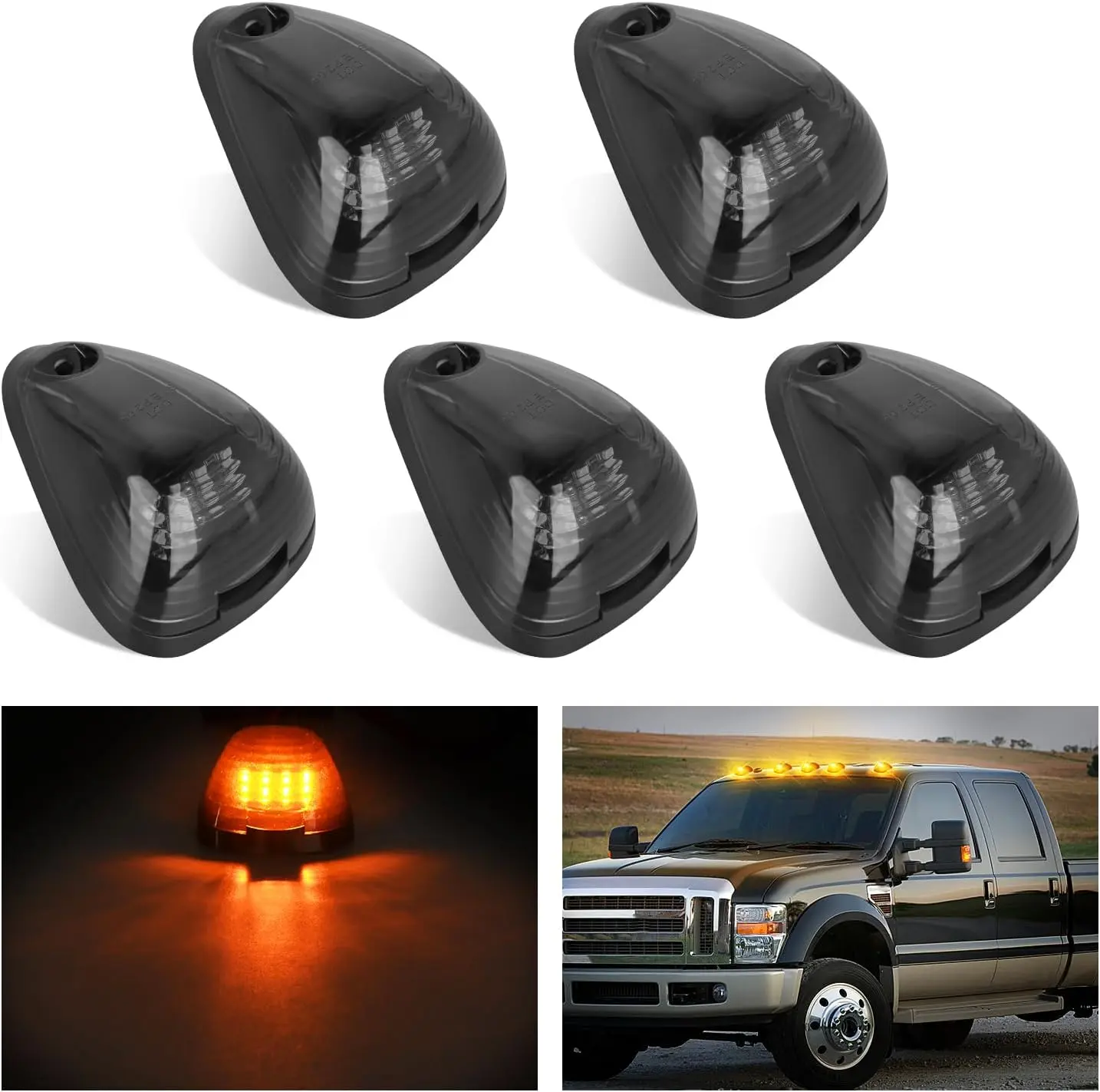 Nilight LED Cab Marker Lights - 5 PCS 16-LED Smoke Lens Amber Clearance Roof Running Car Accessories, Vehicle Accessories for 1999-2016 Ford E150-E550, F150-F550 Super Duty Auto Parts, Led Lights, Polycarbonate