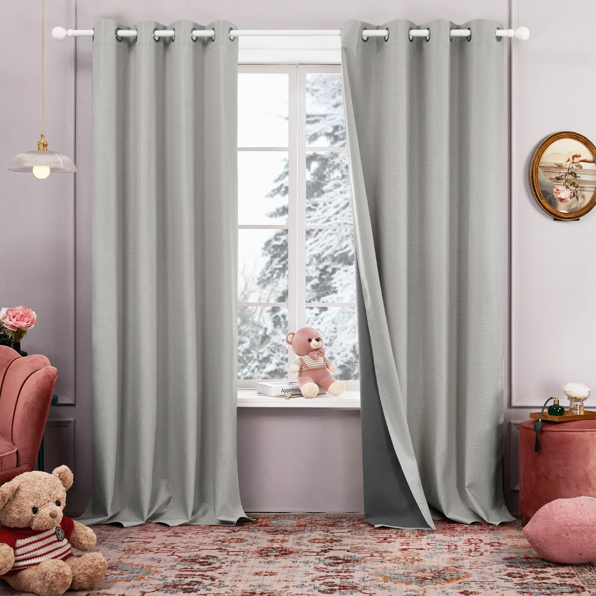 Deconovo Total Blackout Curtains with 3 Pass Energy Efficient Thermal Insulated Coating Faux Linen Room Darkening Curtains for Dining Room Set of 2 Curtain Panels
