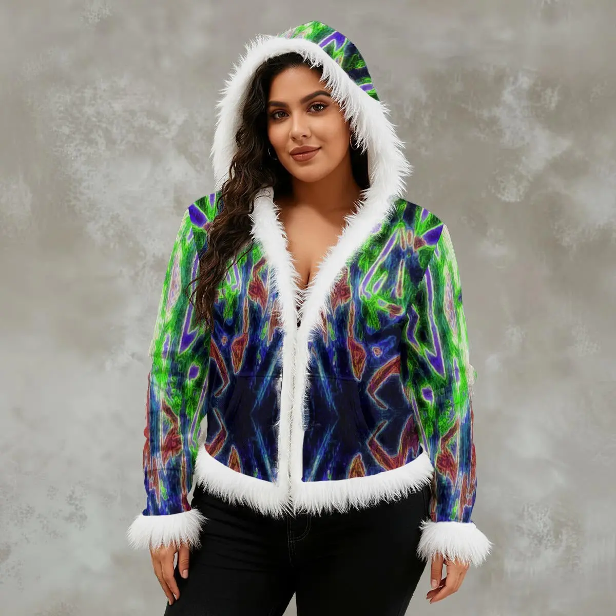 Color High Women's Faux Fur Trim Hooded Jacket | Velvet Lightweight