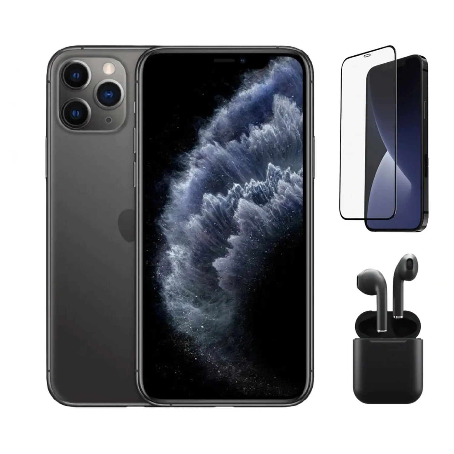Refurbished iPhone 11 Pro Max (Unlocked)-Good Condition with Pre-Installed Tempered Glass and Bluetooth Earbuds & 1 Year Warranty  A2161