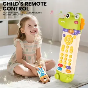 Baby Story Machine Phone Remote Toy, Dual Language Early Learning, Chewable Silicone Ring, Simulated Lights and Sounds, Infant Music Toy