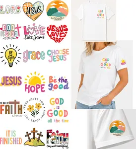 Bible Faith Iron-On Fabric Transfer Stickers, 3 Sheets 18 Designs 18x20cm, Christian Jesus Cross Scripture Decals for TikTok FYP Crafts