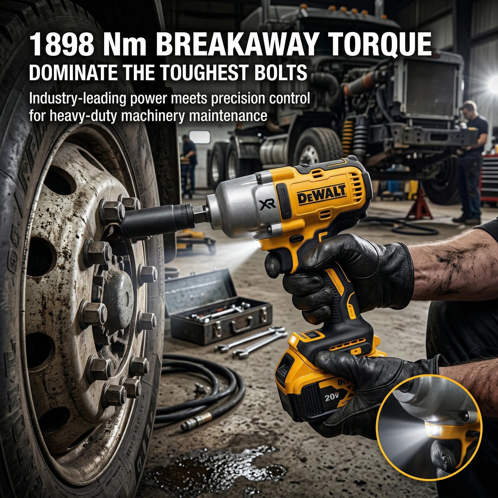 DEWALT DCF900 20V XR Cordless High Torque Impact Wrench 1/2-Inch Hog Ring Anvil 1898Nm Breakaway Torque Brushless Motor for Heavy Truck Repair Structural Steel and Agriculture Equipment Main