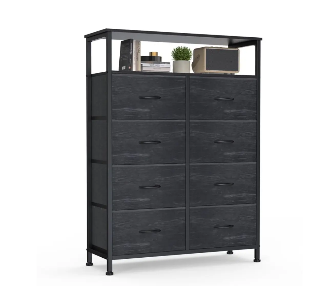 8 Drawers Fabric Dresser, Clothes Storing, Storage Tower Organizer TV Stand, for Bedrooms, Wardrobes, Entryways, and Living Rooms, WoodBlack