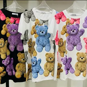 T0017-T-shirt with a rhinestone bear print 95%cotton 5%Elastane