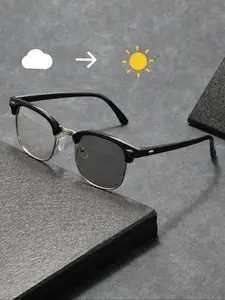 Unisex Fashionable Metal Photochromic Glasses, Stylish Trendy Eyewear, Clear Vision for Outdoors, Gaming, Computer, Phone Use, Anti-Fatigue HD Eyewear Accessories