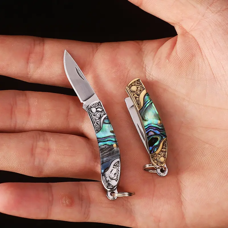 Mini Folding Knife Brass Engraved Keychain Tools, Portable Multipurpose Knives, Legal Pocket Knife for Opening Packages, Compact Utility Tool for Everyday Use