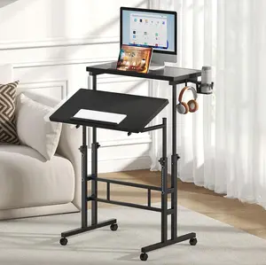 Split Top Height Adjustable Rolling Standing Desk, Mobile Sit Stand Laptop Workstation with Wheels, Portable Office Study Table Compatible with Walking Pad