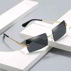 Fashion Rimless Rectangle Sunglasses for Women Men Square Glasses Ultralight UV400 Eyewear Unisex 9031