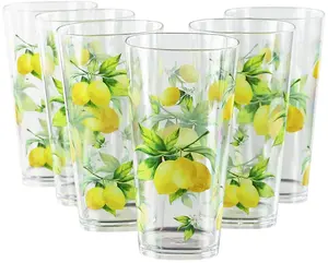 Reston Lloyd  6pc Acrylic Drinkware Set 19oz Fresh Lemons