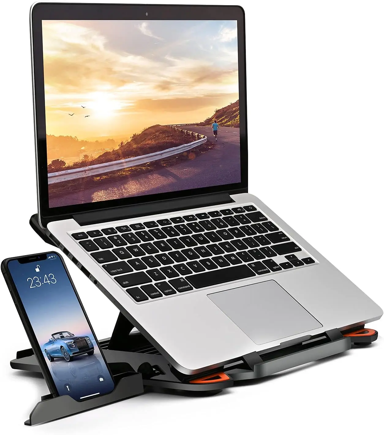 Ergonomic Laptop Display Stand for Desk - Adjustable, 360° Foldable, Portable with Phone Holder - Fits 10-17 Gaming Laptops, Tablets - Ideal for Ergonomic Home Office