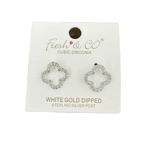 White Gold Dipped Clover Rhinestones earrings