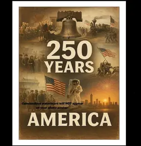 America 250 Poster, 11x14 US History Timeline, Patriotic Birthday USA Wall Art Apollo 11 Moon Landing Civil War Liberty Bell