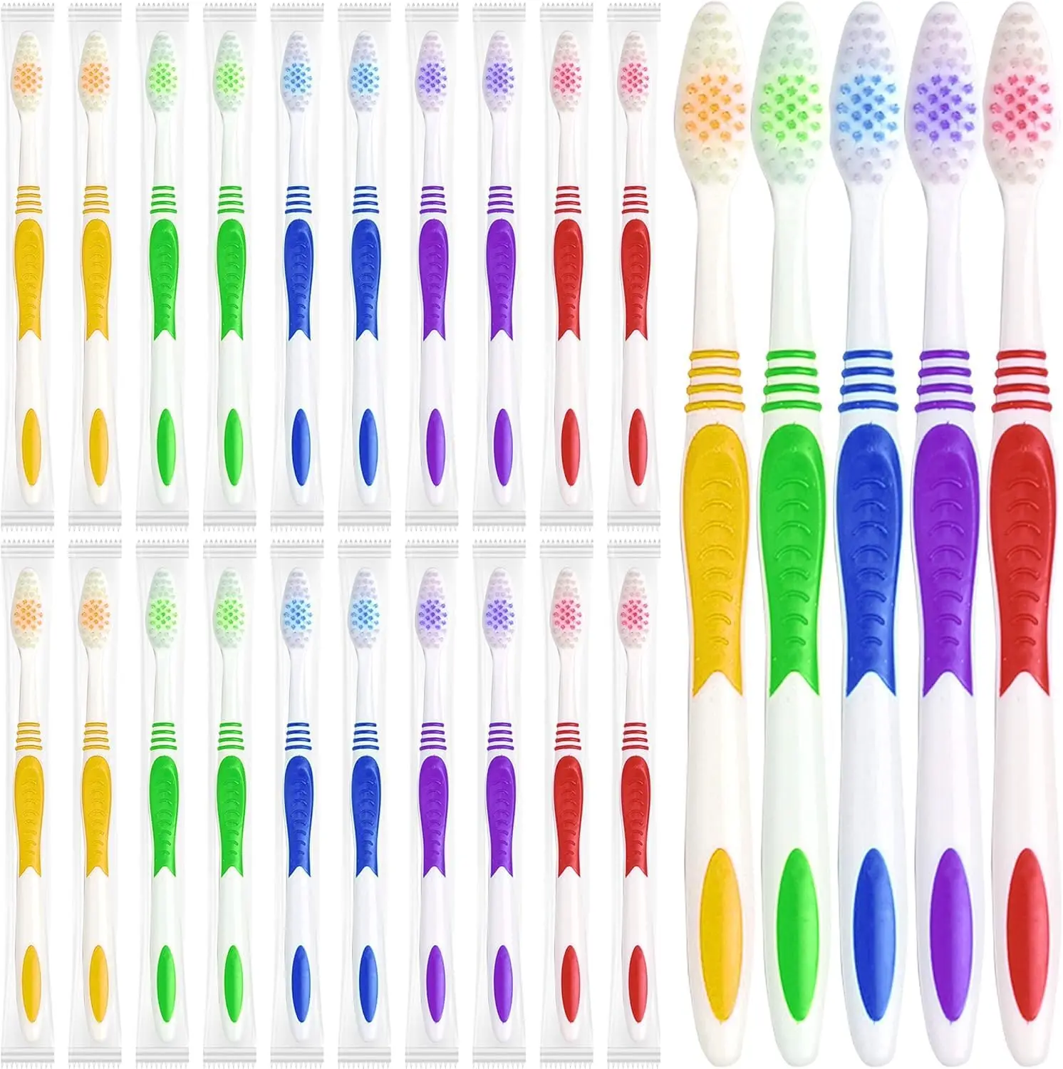 Bulk Toothbrushes 30 Pack Colorful Individually Wrapped Disposable Soft Large Brush Head Ergonomics Handle Oral Set for Adults Kids Travel Hotel