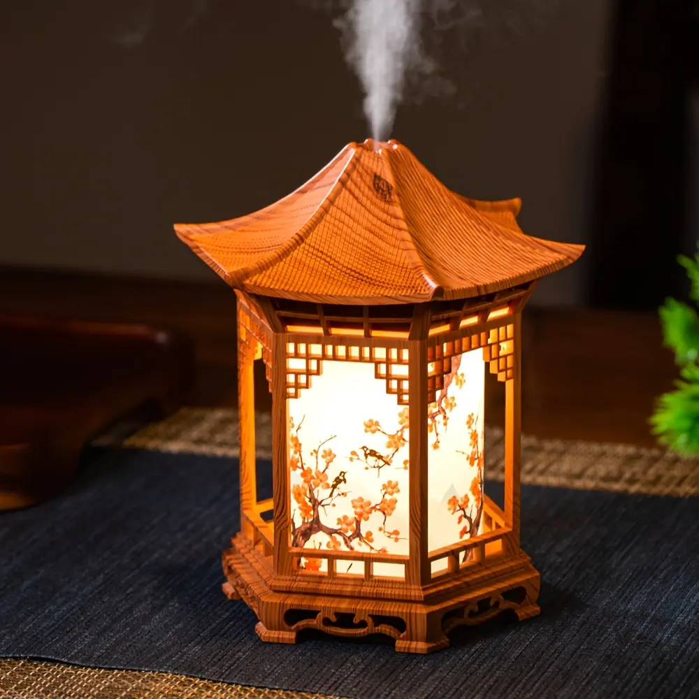 Chinese Style Mini Humidifier and Night Light USB Portable Cold Dry Mist Air Humidifier Traditional Pagoda Tortoise Shell Design ABS Material Silent Operation for Home Office Car Ideal Gift USB Powered Bedroom Humidifier
