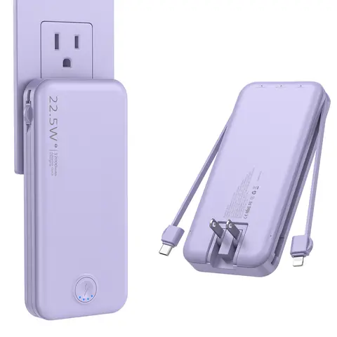 12000mAh Compact Power Bank Charger - Built-in Cables, Wall Charger, Folded Plug, Slim Fast Charging USB-C, LED Power Display for Android Smartphones, Electronic Devices, Business & Travel Gadgets, EDC Gear