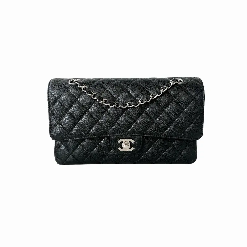 Pre-owned CHANEL leather Shoulder Bags black medium caviar double flap shoulder bag