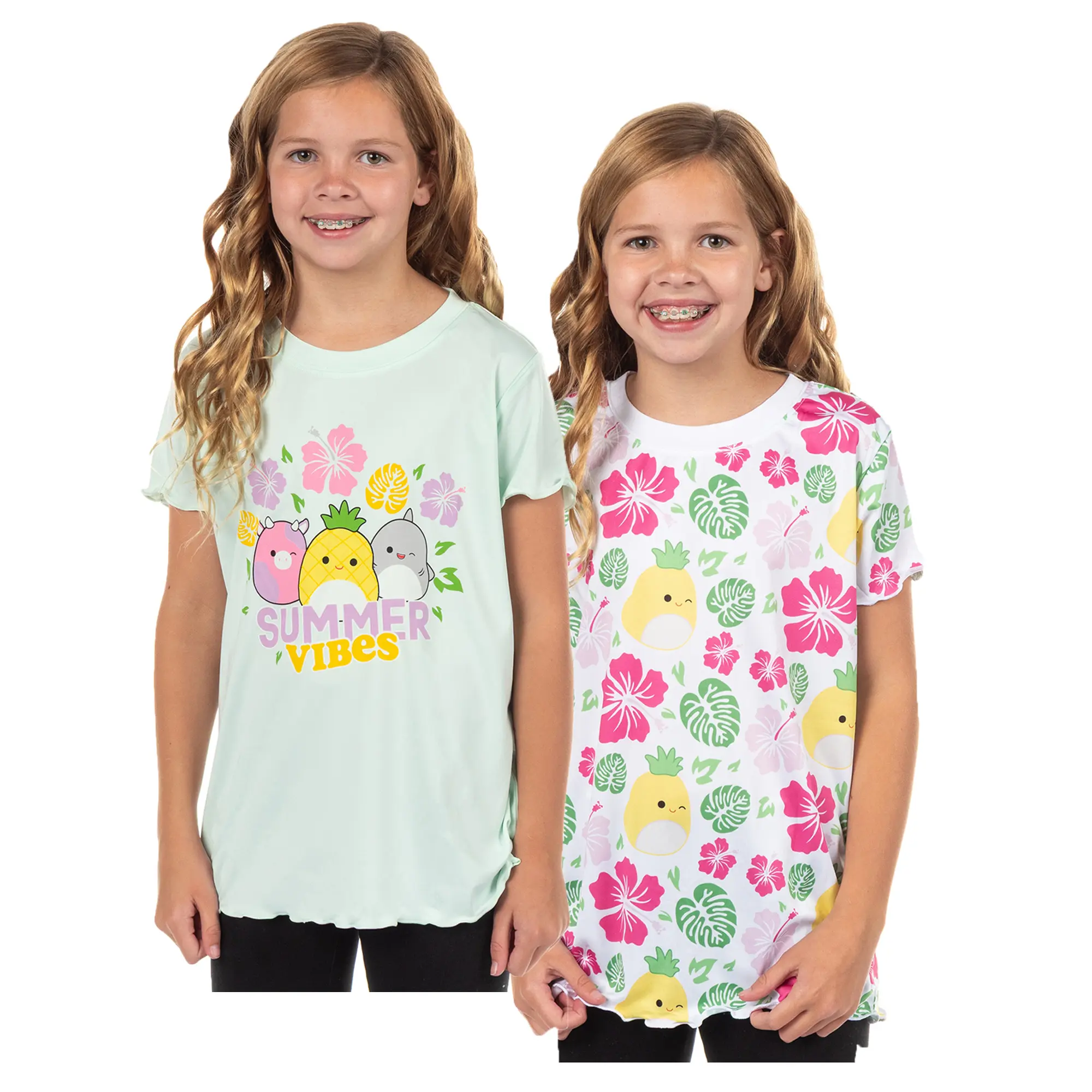 Squishmallows T-Shirt Girls' Summer Vibes Performance Tops 2-Pack UPF 50+ Tee, Colorful Style