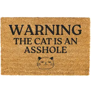 Warning the cat is an a hole doormat Funny cat doormat welcome doormat Cat doomats