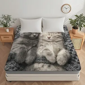 Modern Foldable Soothing Sleep Mattress with Cat Print, Portable 1.57 Inch Thick, Easy Clean Polyester Fabric, Camping, Dormitory Bedding, Multifunctional Choice