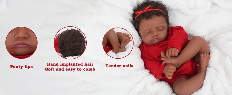 [WOOROY] Realistic Reborn Baby Doll 18 In African American Sleeping Newborn Handcrafted Lifelike Black Skin Cloth Body Doll Birthday & Christmas Gift for Ages 3+