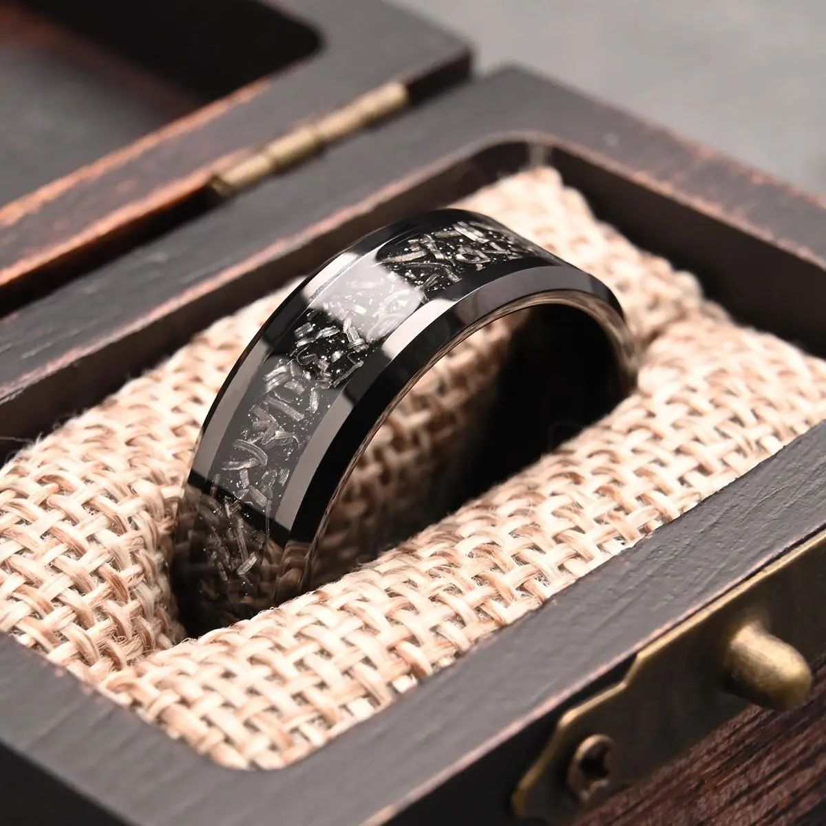 Men's Tungsten Carbide Meteorite Ring, Chunky Fashion Jewelry, Engagement & Wedding Band, Chunky Jewelry