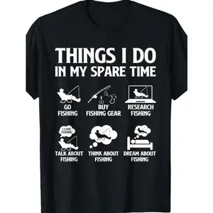 Things I Do In My Spare Time Fishing Boys Men Bass Fishing T-Shirt, Short Sleeve Round Neck T-Shirt, Machine Washable Casual Crewneck Tshirt 2BV
