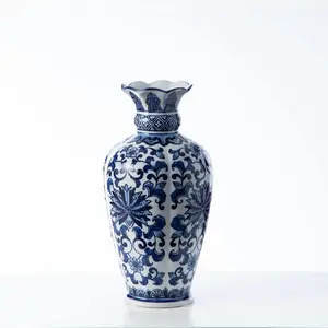 Blue & White Porcelain Chinoiserie Large Begonia Vase