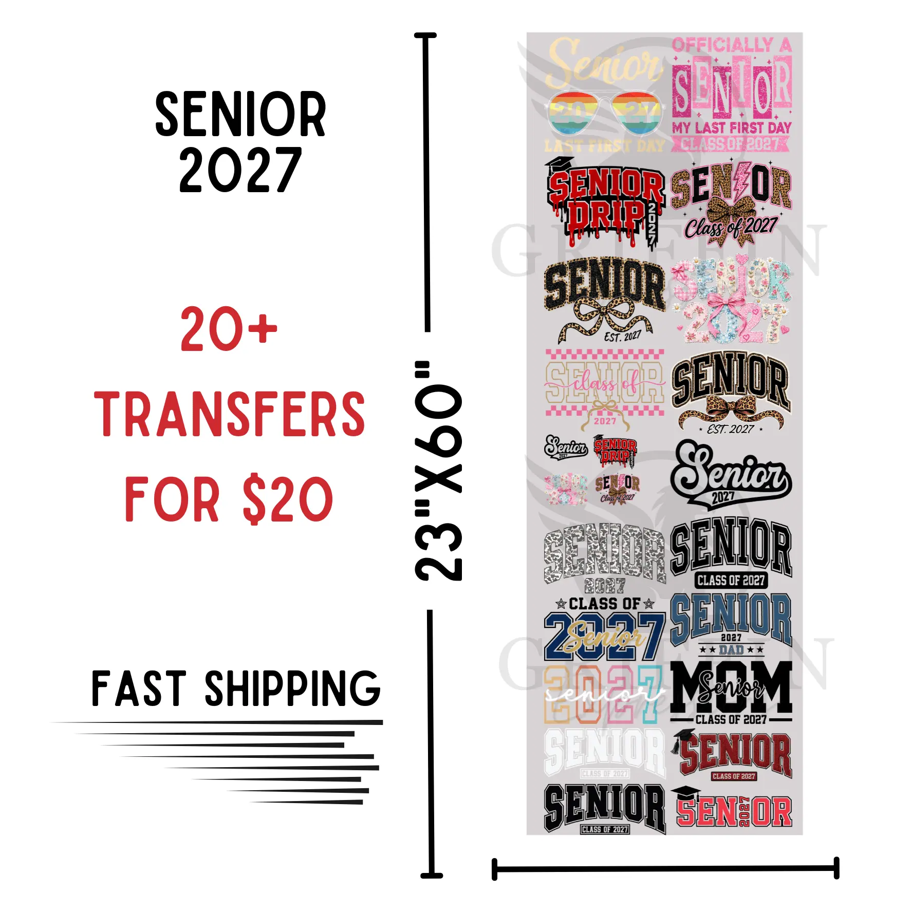 Senior 2027 | Dollar Deals DTF Transfer Gang Sheet For Graphic Tees